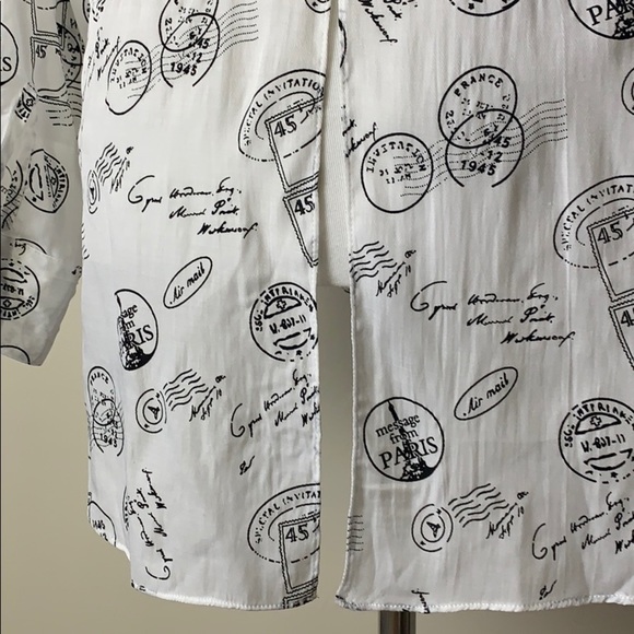 MISHCA Black White Travel Stamp Passport Blouse M - Picture 3 of 9